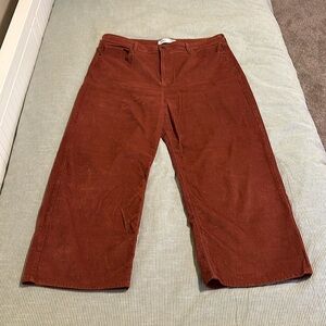 Cropped High-Waisted Wide Leg Corduroy Pants